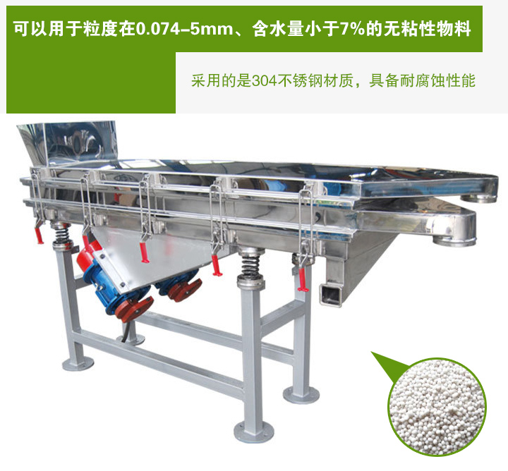復合肥振動篩采用的是304不銹鋼材質，具備耐腐蝕性能